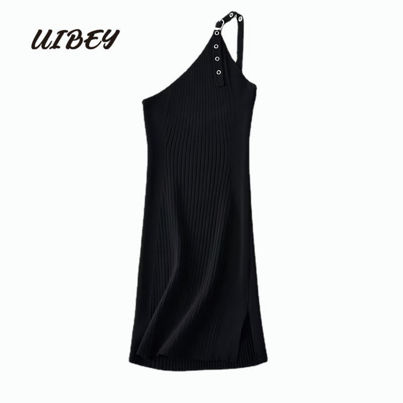 Uibey Đầm Dệt Kim Cổ Chéo Vạt Không Đối Xứng 66181