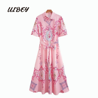 Uibey Đầm Tay Ngắn Nhấn Eo In Họa Tiết Thời Trang Xinh Xắn Cho Nữ 3314
