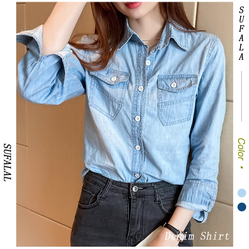 Áo Sơ Mi Denim Tay Dài Thời Trang Dành Cho Nữ