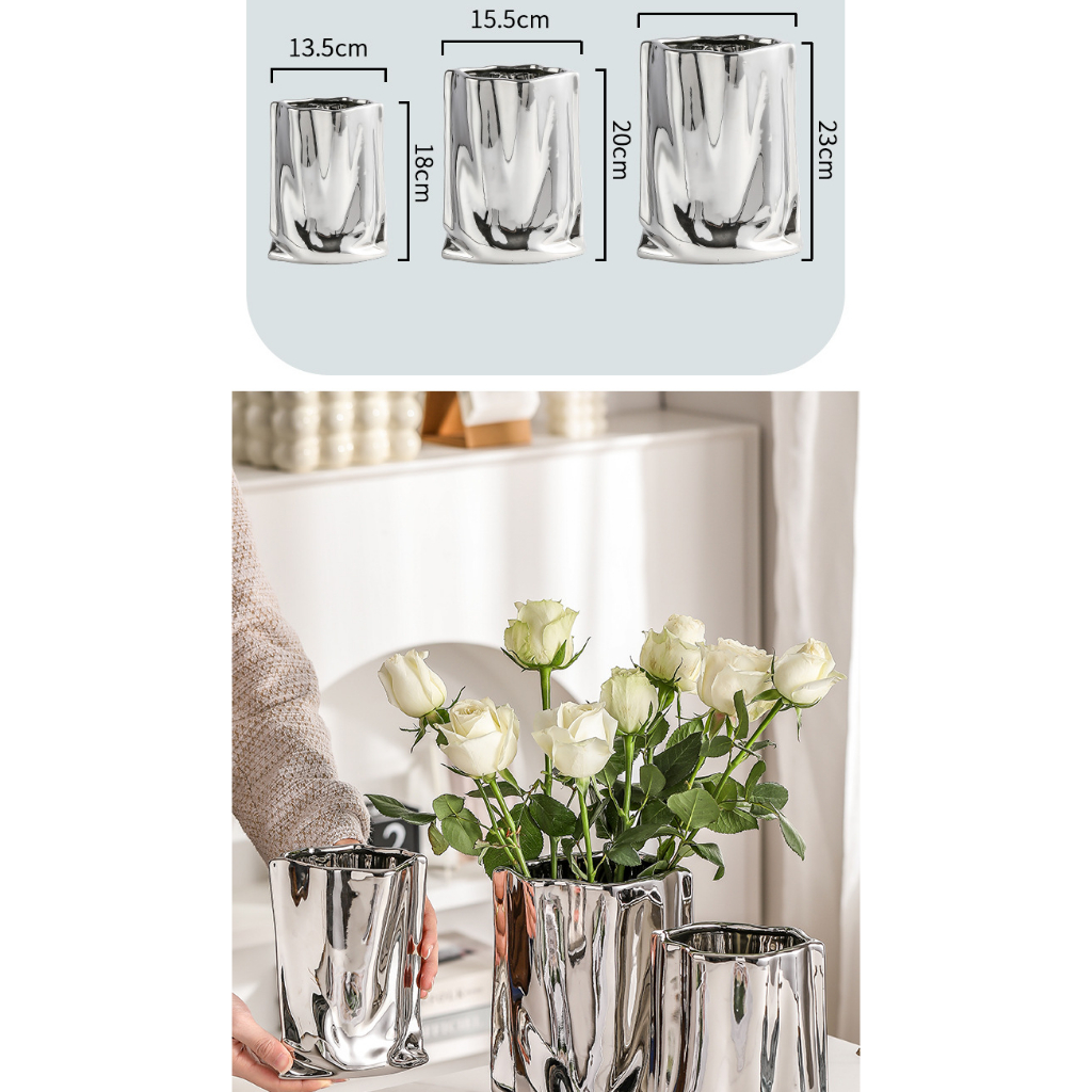 Lọ Hoa Bằng Vải Bạc Phong Cách Bắc Âu Sang Trọng Dành Cho Trang Trí Phòng Khách/ Bàn Ăn