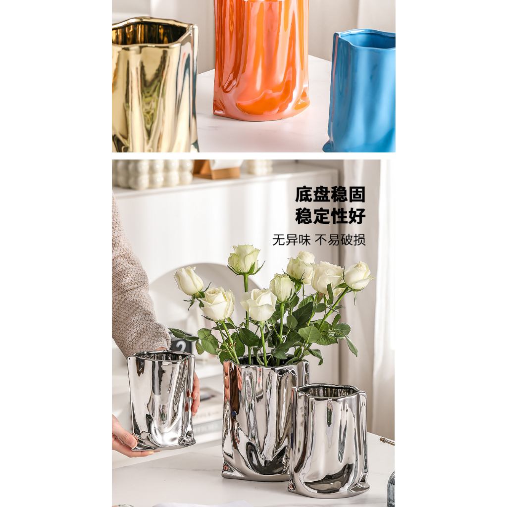 Lọ Hoa Bằng Vải Bạc Phong Cách Bắc Âu Sang Trọng Dành Cho Trang Trí Phòng Khách/ Bàn Ăn