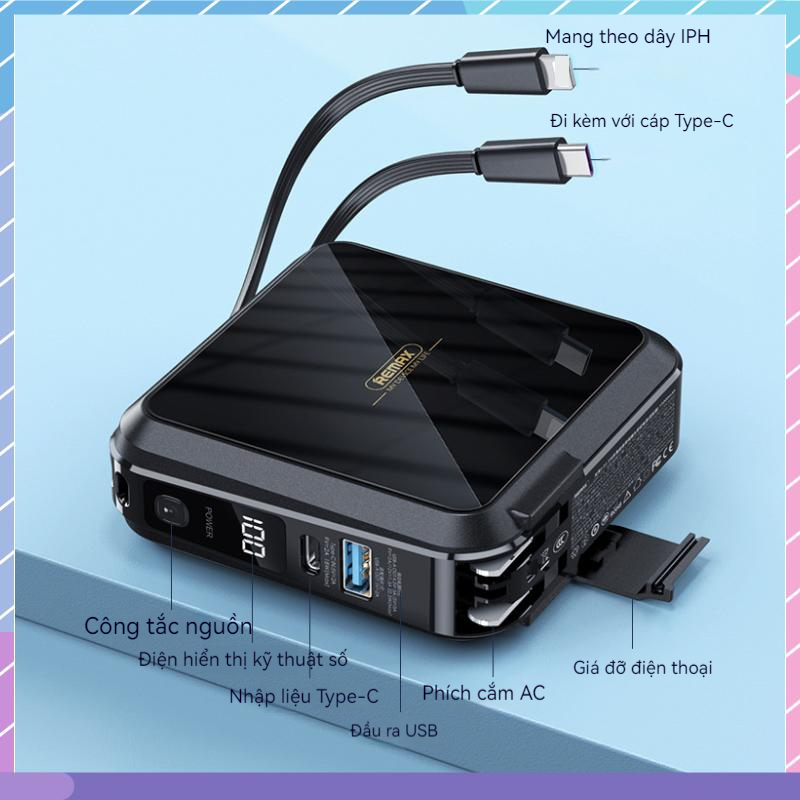Sạc Dự Phòng REMAX Cao Cấp - comes Với 2 Dây 15000mAh Hỗ Trợ Sạc Nhanh Không Dây Cho Samsung / Xiaomi / oppo / vivo