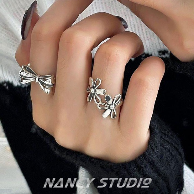 Nhẫn Hở Mạ Bạc 925 Hình Nơ Và Hoa Độc Đáo Thời Trang Cho Nữ