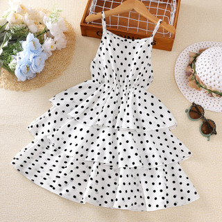 Siyyis 4-12 Tuổi Đầm Bé Gái Chấm Bi Xếp Lớp Bánh Phong Cách Ruffle Sling Váy Trẻ Em Mùa Hè Phong Cách Đầm Công Chúa