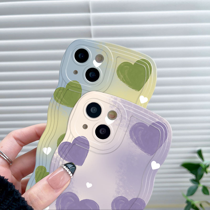 Ốp Điện Thoại Màu Xanh Lá / Tím Họa Tiết Trái Tim Cho iPhone 11Pro 12 13mini 14Promax 6s 7 8Plus X XR XsMax 14plus SE