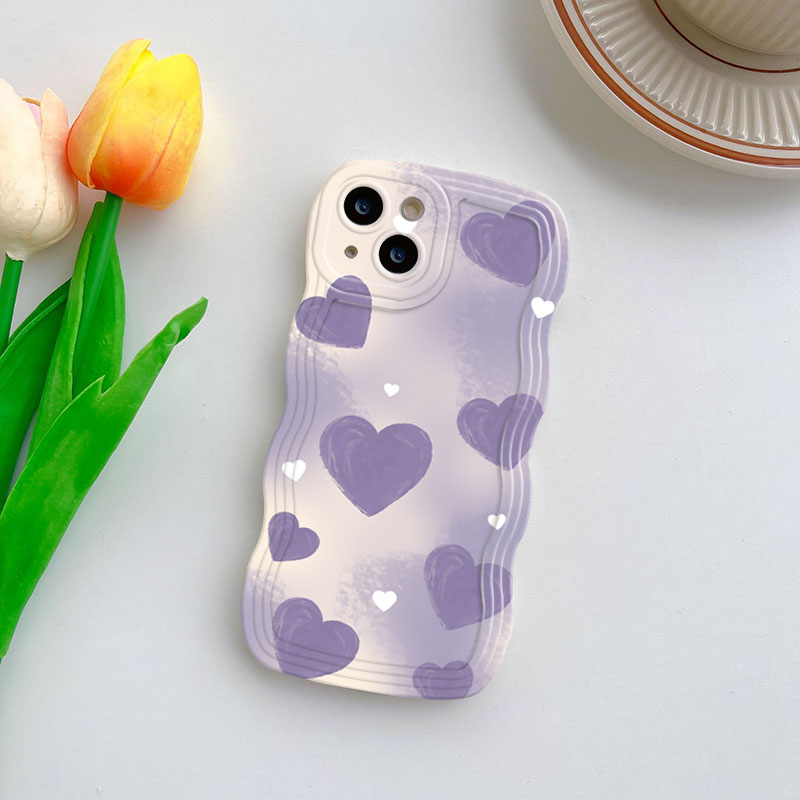 Ốp Điện Thoại Màu Xanh Lá / Tím Họa Tiết Trái Tim Cho iPhone 11Pro 12 13mini 14Promax 6s 7 8Plus X XR XsMax 14plus SE