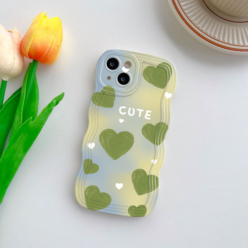 Ốp Điện Thoại Màu Xanh Lá / Tím Họa Tiết Trái Tim Cho iPhone 11Pro 12 13mini 14Promax 6s 7 8Plus X XR XsMax 14plus SE