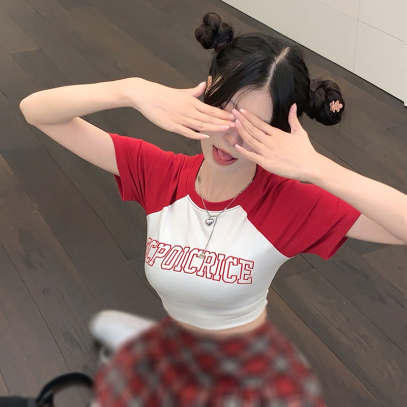 Áo Croptop Tay Ngắn Cổ Tròn In Chữ Dopamine Phong Cách Retro Mỹ Cho Nữ