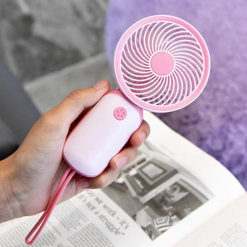Quạt Điện Mini Cầm Tay Sạc Cổng USB Có Dây Đeo Dễ Thương Phong Cách Hàn Quốc