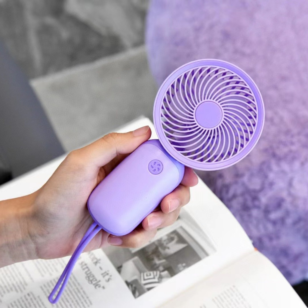 Quạt Điện Mini Cầm Tay Sạc Cổng USB Có Dây Đeo Dễ Thương Phong Cách Hàn Quốc