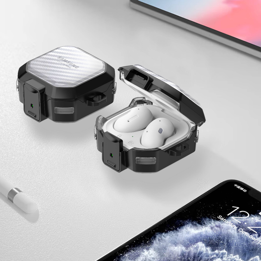 SAMSUNG Bao Da Điện Thoại Bằng Sợi carbon Chống Sốc Có Khóa Cho galaxy buds 2 pro / pro 2 / live / fe / galaxy buds pro