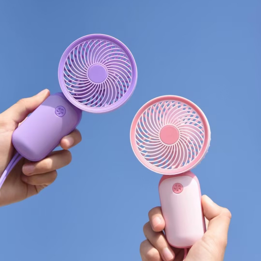 Quạt Điện Mini Cầm Tay Sạc Cổng USB Có Dây Đeo Dễ Thương Phong Cách Hàn Quốc