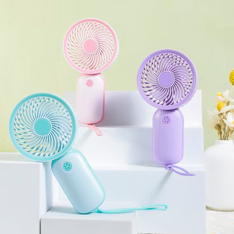 Quạt Điện Mini Cầm Tay Sạc Cổng USB Có Dây Đeo Dễ Thương Phong Cách Hàn Quốc