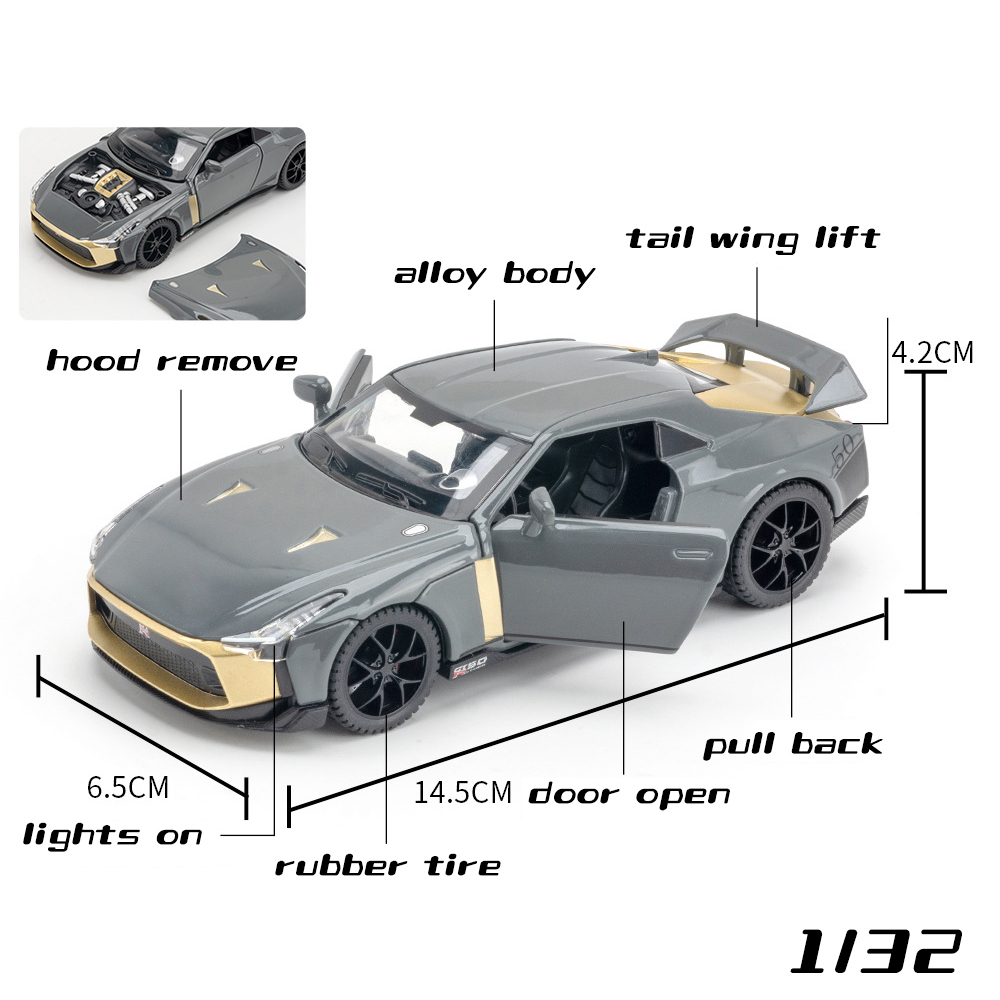 Mô Hình Xe Hơi Nissan GTR 50Alloy Tỉ Lệ 1: 32 Bằng Kim Loại Có Đèn Và Nhạc Cho Bé Trai