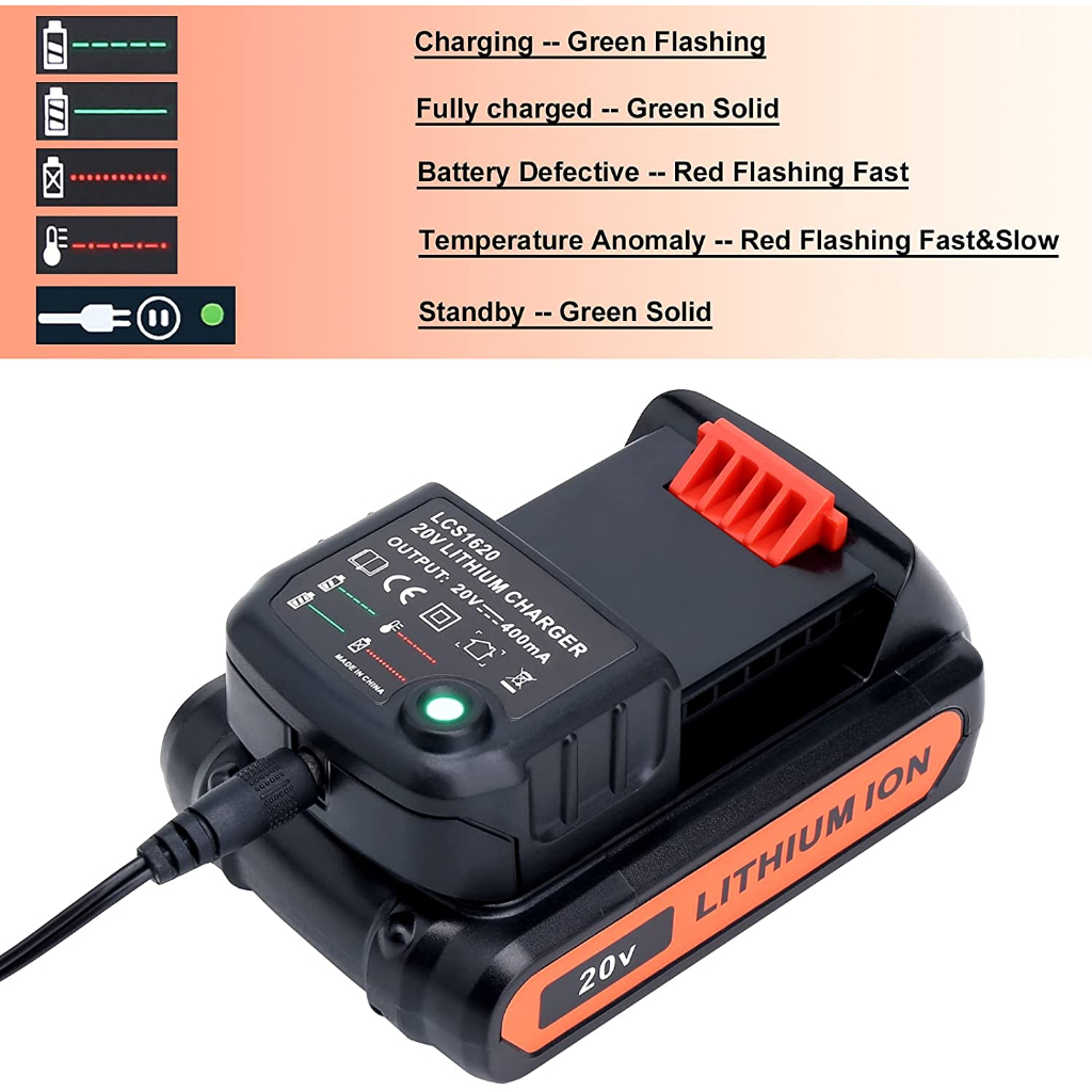Bộ Sạc Pin Li-ion LCS1620 10.8V 14.4V 20V Max Serise LBXR20 Cho Black & Decker