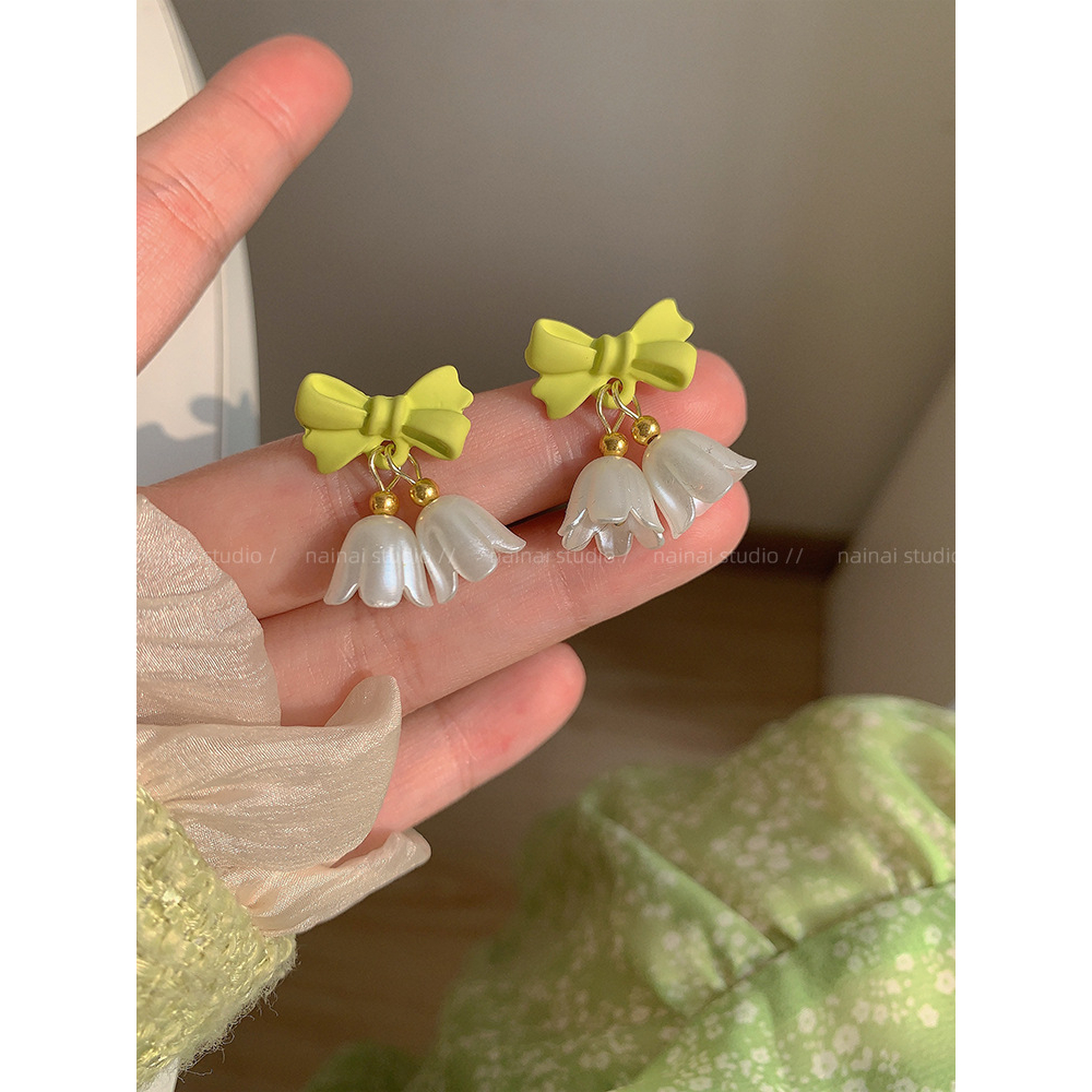 Bông Tai Mạ Bạc 925 Hình Hoa Tulip Thắt Nơ Xinh Xắn Thời Trang Hè Phong Cách Hàn Quốc Cho Nữ