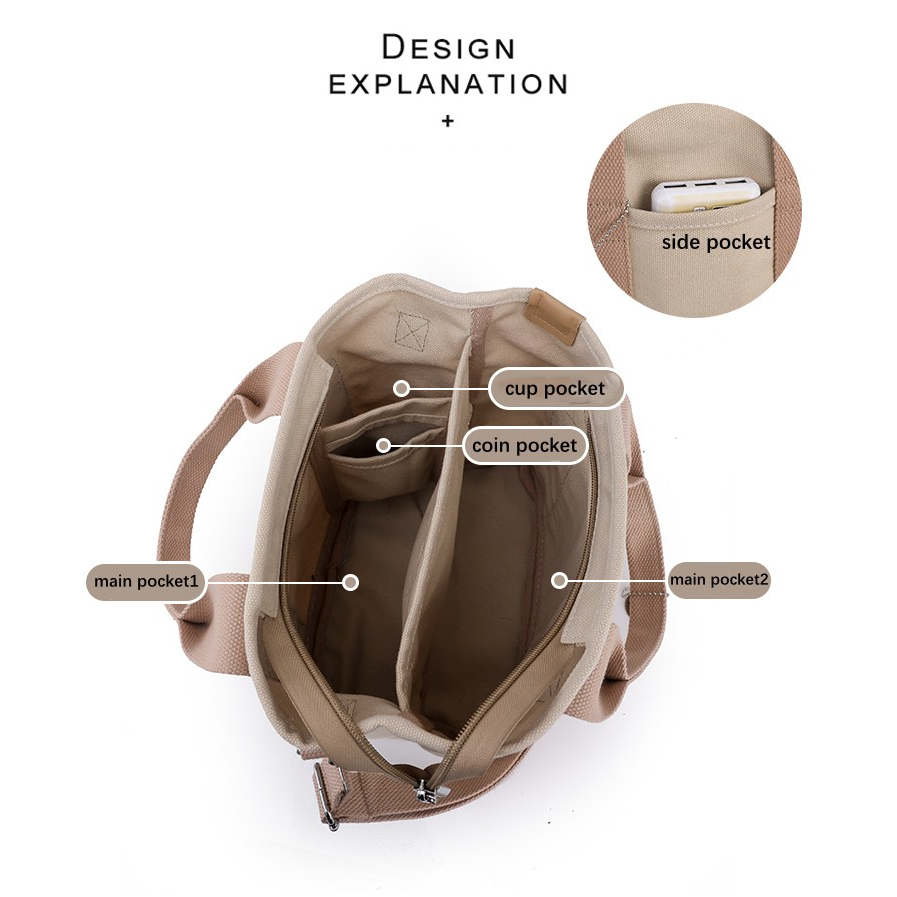 Túi vải Nhiều Ngăn Màu Sắc Thời Trang Cho Nữ