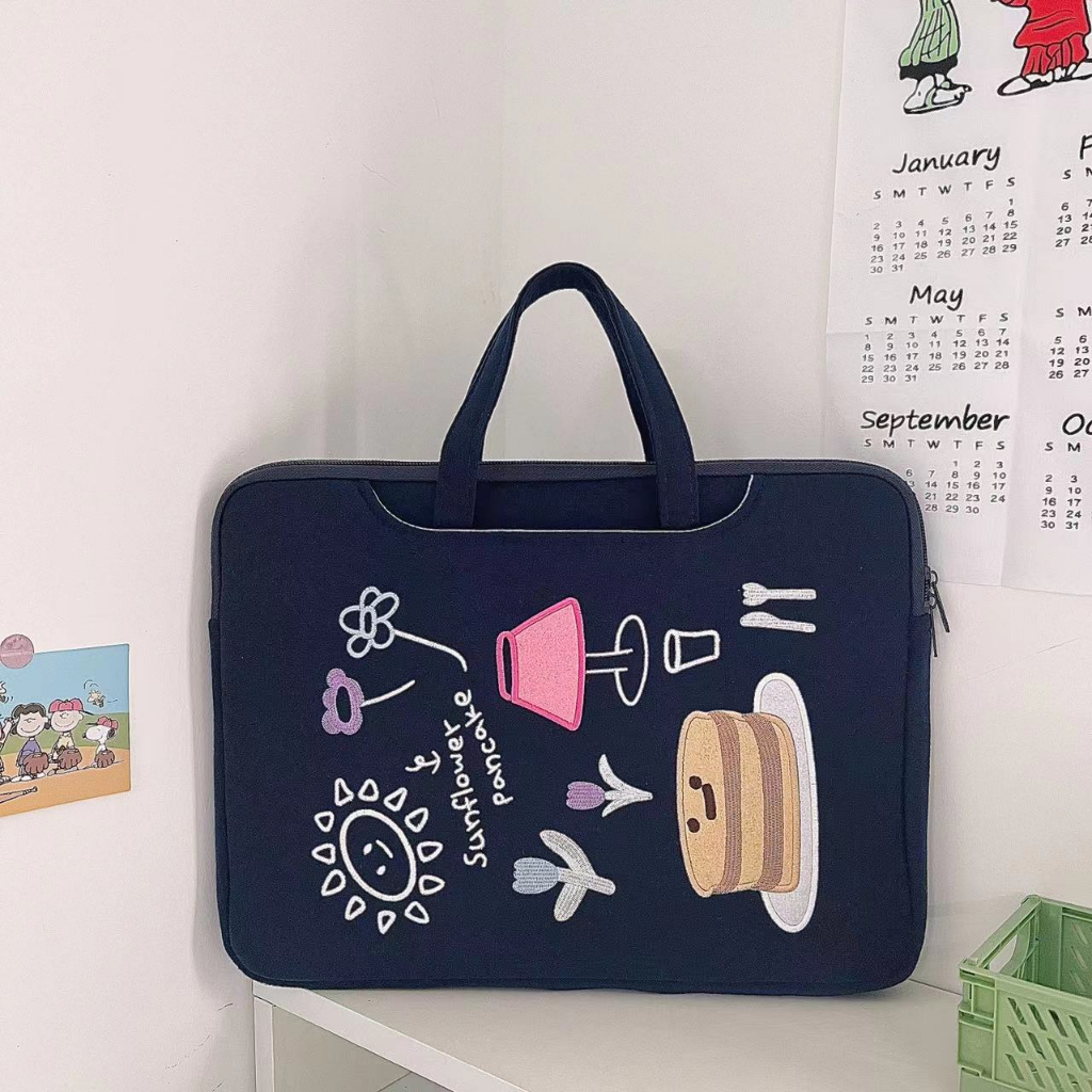 Túi Đựng Laptop 13 14 15 15.6 inch Xách Tay Thêu Họa Tiết Dễ Thương Phong Cách Hàn Quốc Cho Nam Và Nữ