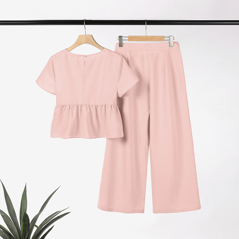 Bộ đồ ZANZEA gồm áo ngắn tay xếp ly và quần lưng cao phối túi thời trang Hàn Quốc cho nữ | BigBuy360 - bigbuy360.vn