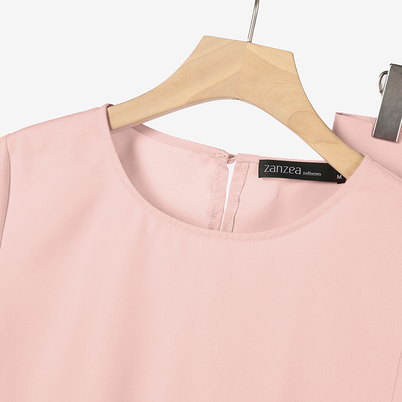 Bộ đồ ZANZEA gồm áo ngắn tay xếp ly và quần lưng cao phối túi thời trang Hàn Quốc cho nữ | BigBuy360 - bigbuy360.vn