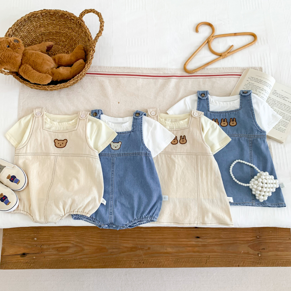 Bộ Áo Liền Quần Denim Thời Trang Mùa Hè Cho Bé Trai