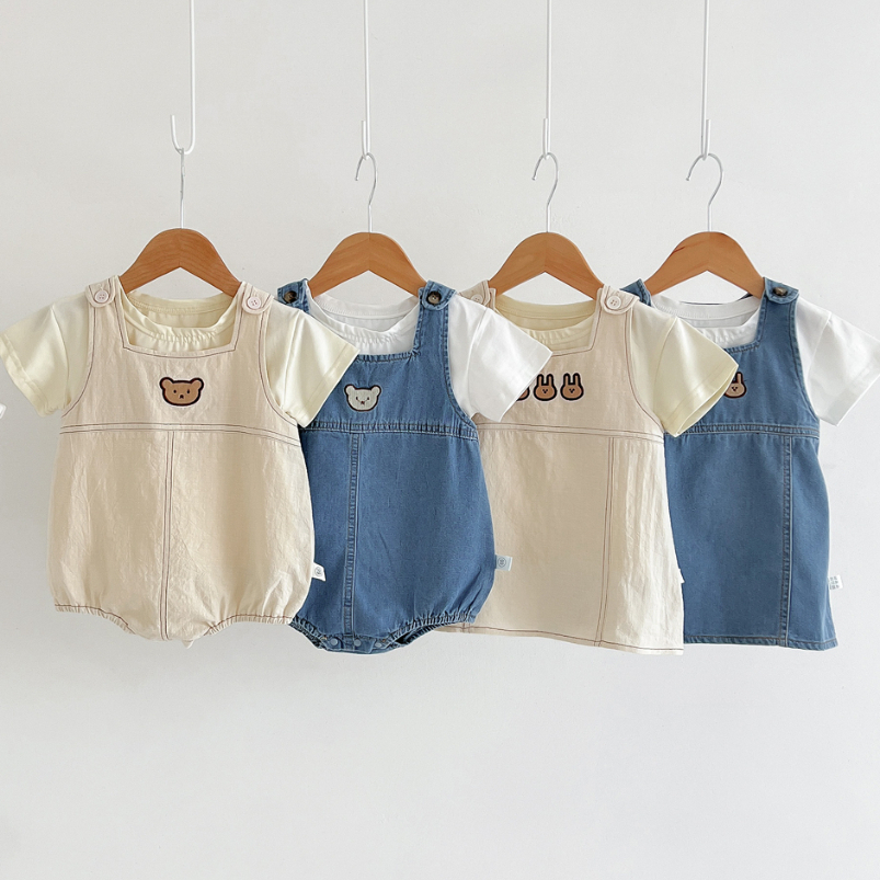 Bộ Áo Liền Quần Denim Thời Trang Mùa Hè Cho Bé Trai