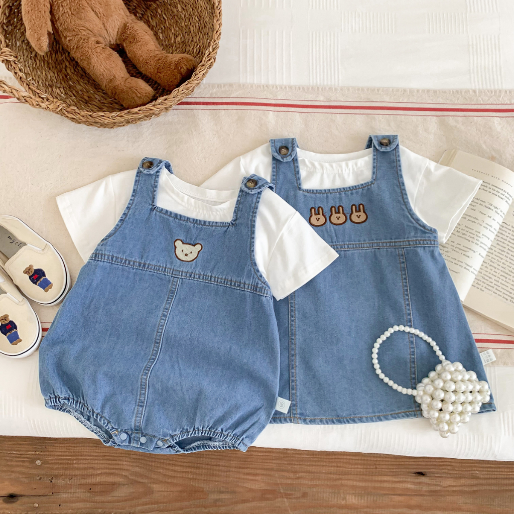 Bộ Áo Liền Quần Denim Thời Trang Mùa Hè Cho Bé Trai