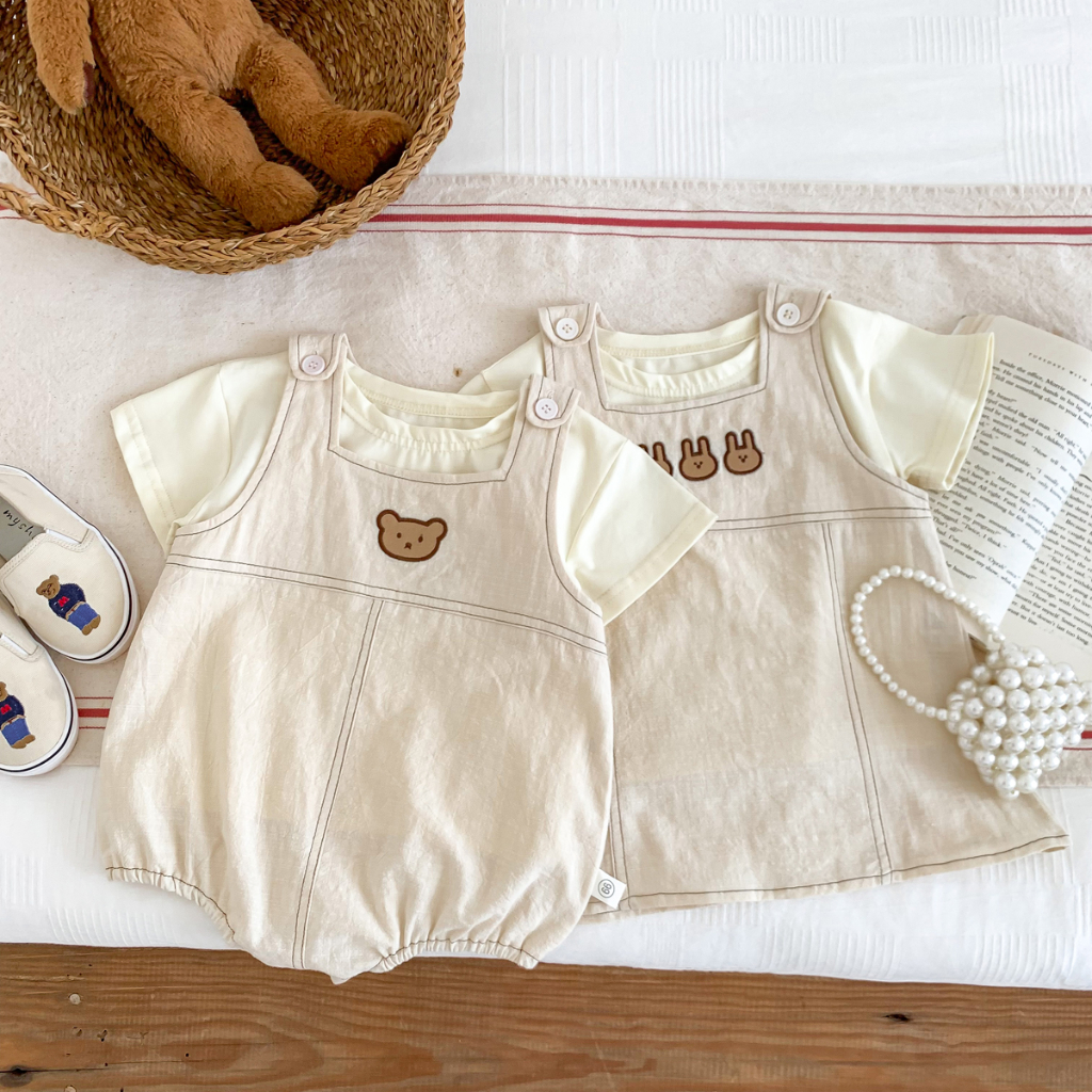 Bộ Áo Liền Quần Denim Thời Trang Mùa Hè Cho Bé Trai