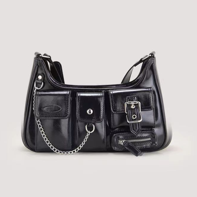 Túi Xách nữ Đeo chéo Vai màu đen trơn nhiều ngăn Thời Trang Xuân Hè Mới 2023 FT7358