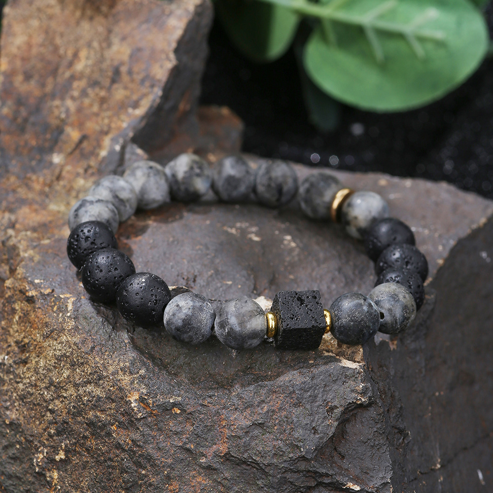 Vòng Tay Đá Núi Lửa Đen 10mm Phong Cách Hip Hop Cho Nam