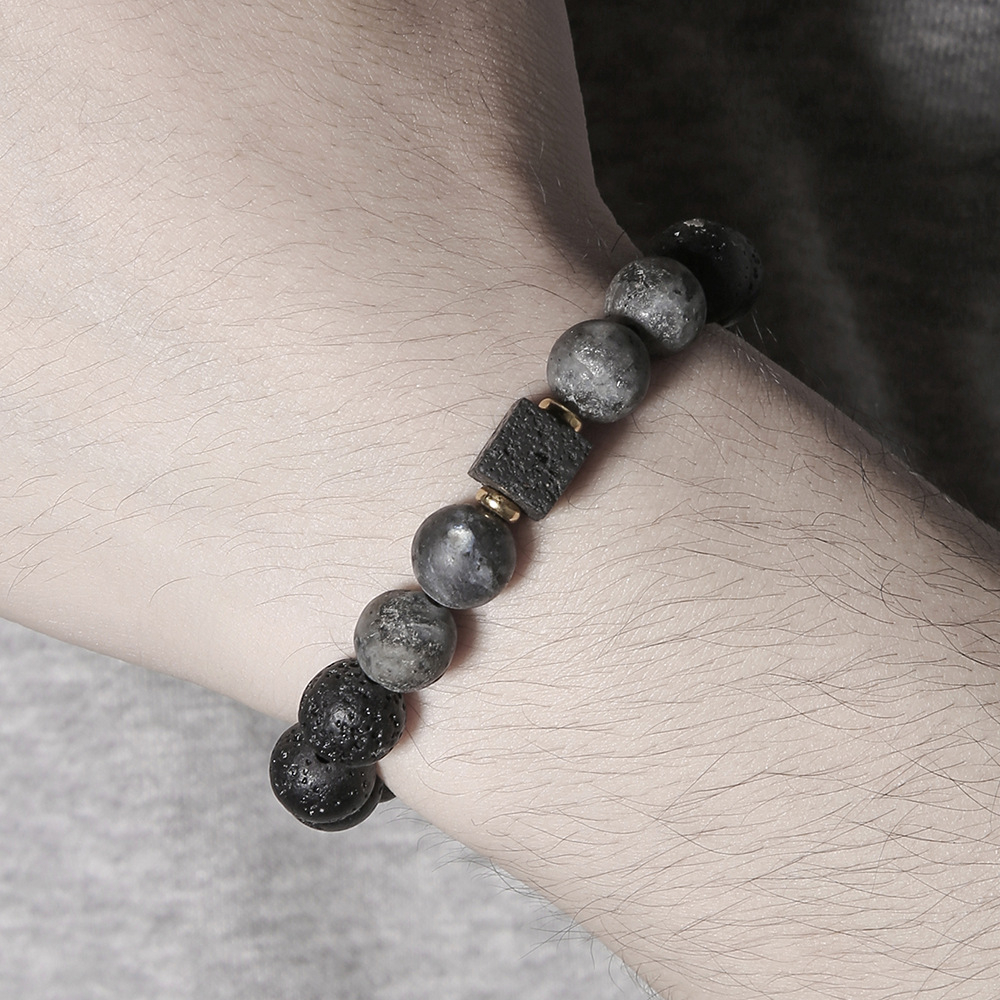 Vòng Tay Đá Núi Lửa Đen 10mm Phong Cách Hip Hop Cho Nam
