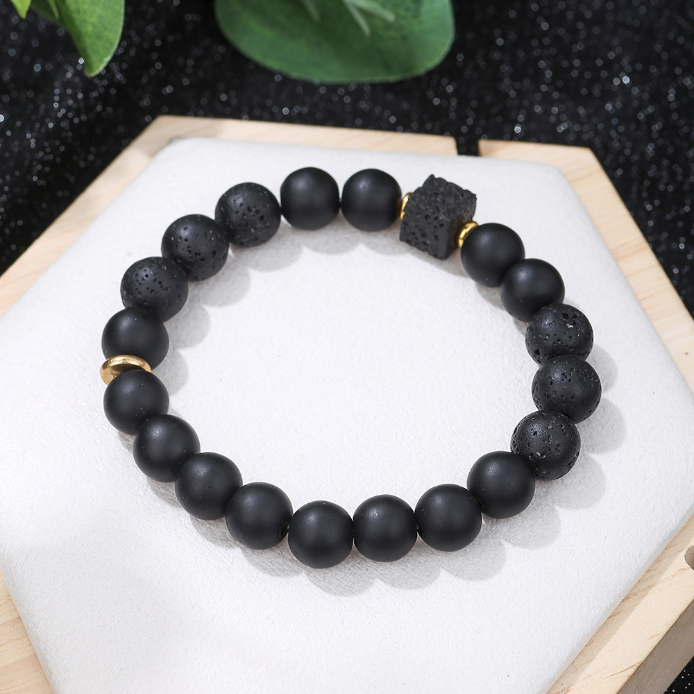 Vòng Tay Đá Núi Lửa Đen 10mm Phong Cách Hip Hop Cho Nam