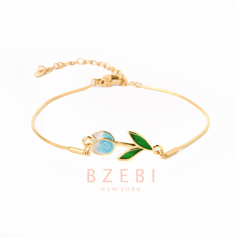 BZEBI Vòng Tay Tulip Màu Hồng Ngọt Ngào 916 Gelang Perempuan Hadiah Thanh Lịch Cho Nữ 1247b