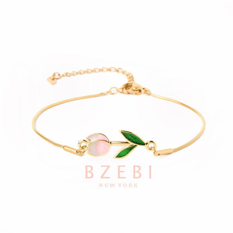 BZEBI Vòng Tay Tulip Màu Hồng Ngọt Ngào 916 Gelang Perempuan Hadiah Thanh Lịch Cho Nữ 1247b