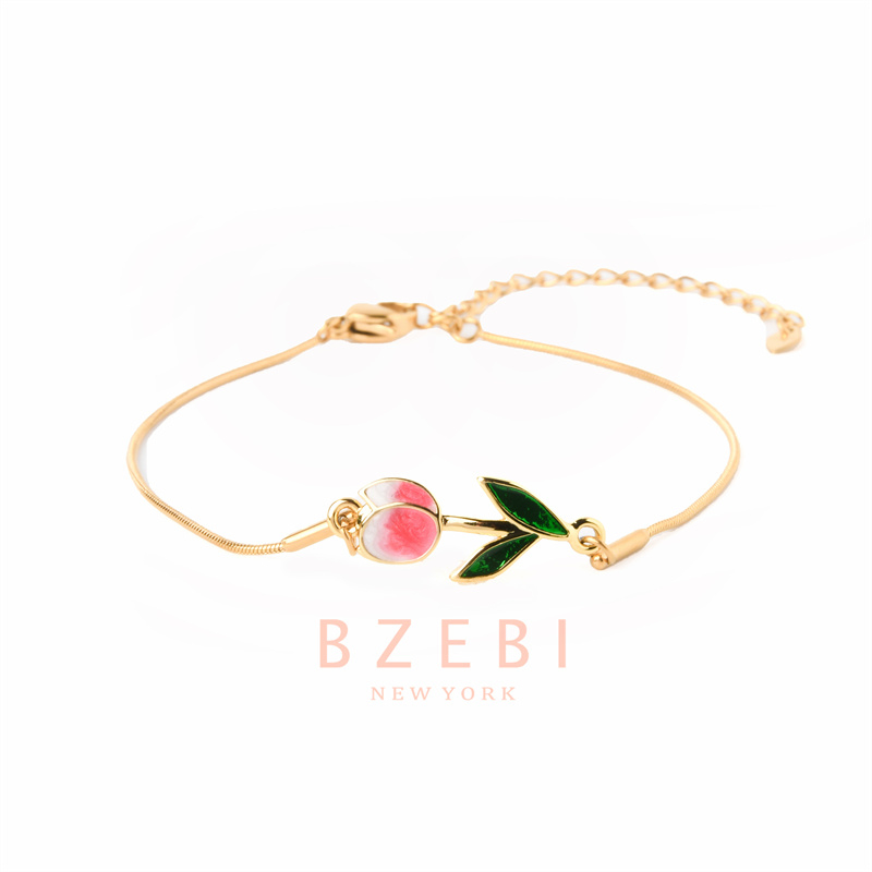 BZEBI Vòng Tay Tulip Màu Hồng Ngọt Ngào 916 Gelang Perempuan Hadiah Thanh Lịch Cho Nữ 1247b