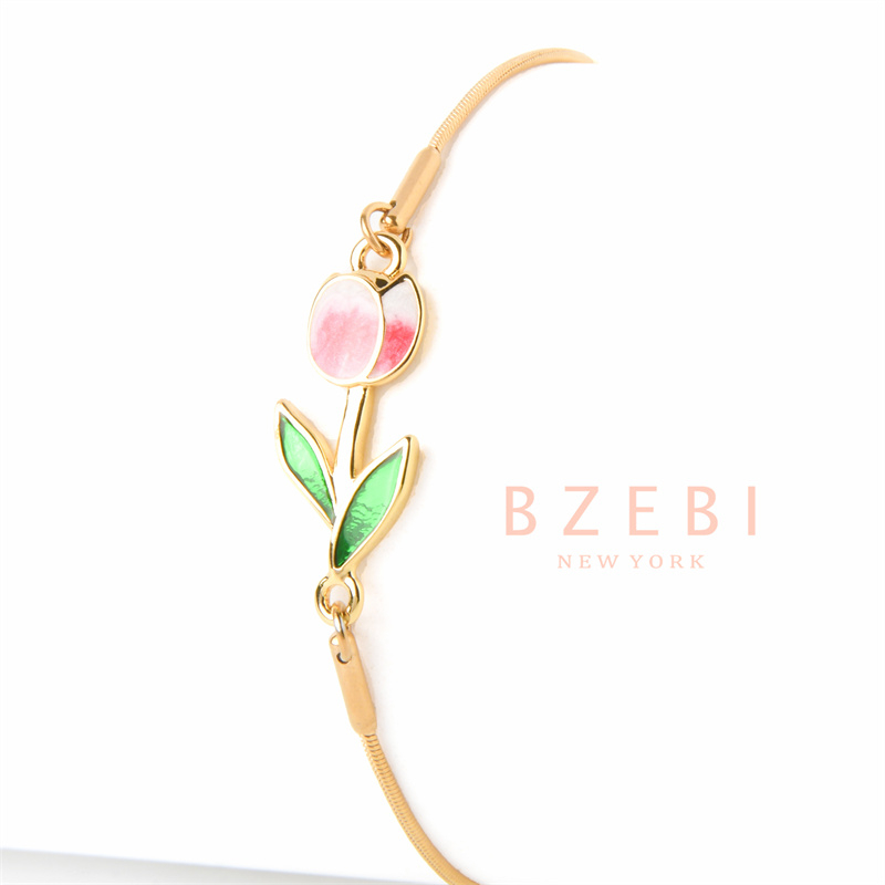BZEBI Vòng Tay Tulip Màu Hồng Ngọt Ngào 916 Gelang Perempuan Hadiah Thanh Lịch Cho Nữ 1247b