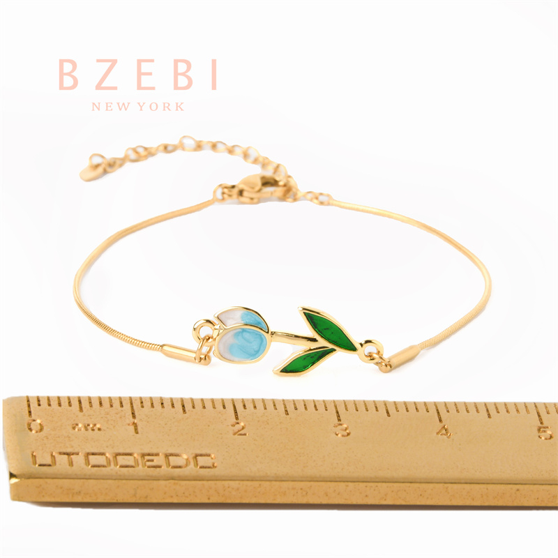 BZEBI Vòng Tay Tulip Màu Hồng Ngọt Ngào 916 Gelang Perempuan Hadiah Thanh Lịch Cho Nữ 1247b