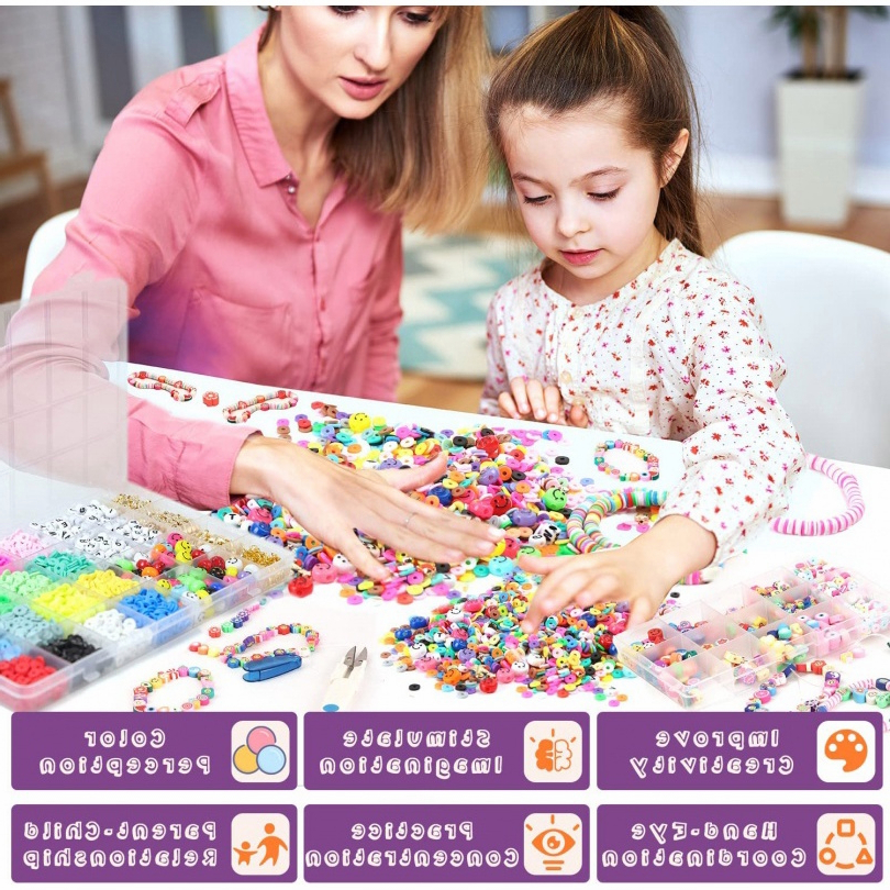 Bộ xâu vòng tay, vòng cổ hạt cườm cho bé (có kèm cuộn dây dài)