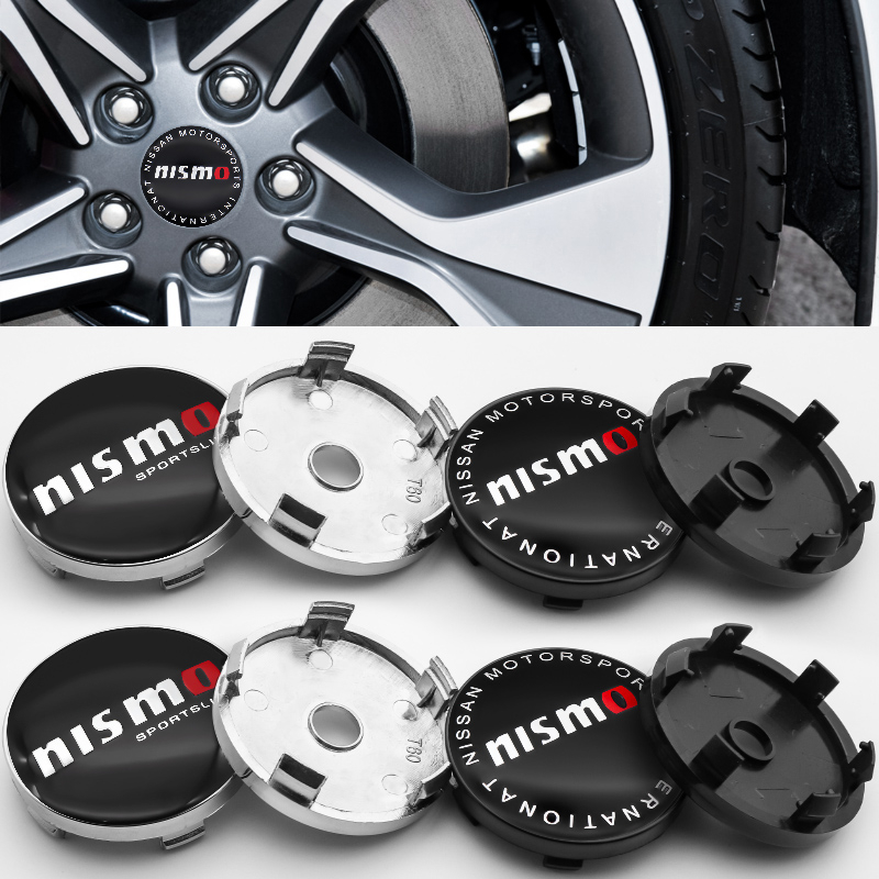Nismo 4 cái 60mm vành bánh xe ô tô trung tâm nắp trung tâm logo nismo cho nissan juke tiida teana gtr 350z 370z phụ kiện ô tô