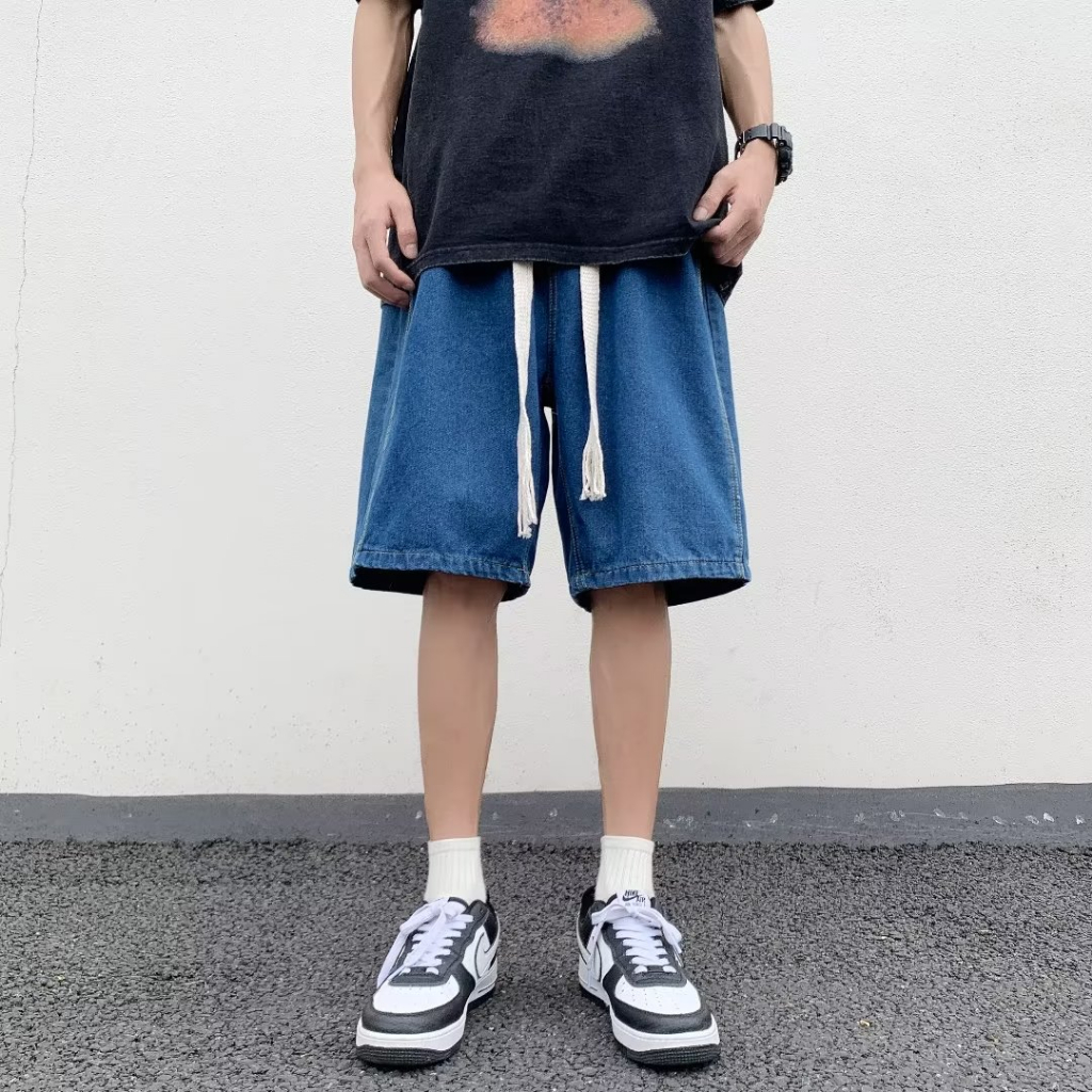 Quần Short Denim Ống Rộng Phong Cách Hip hop Thời Trang Mùa Hè Cho Nam