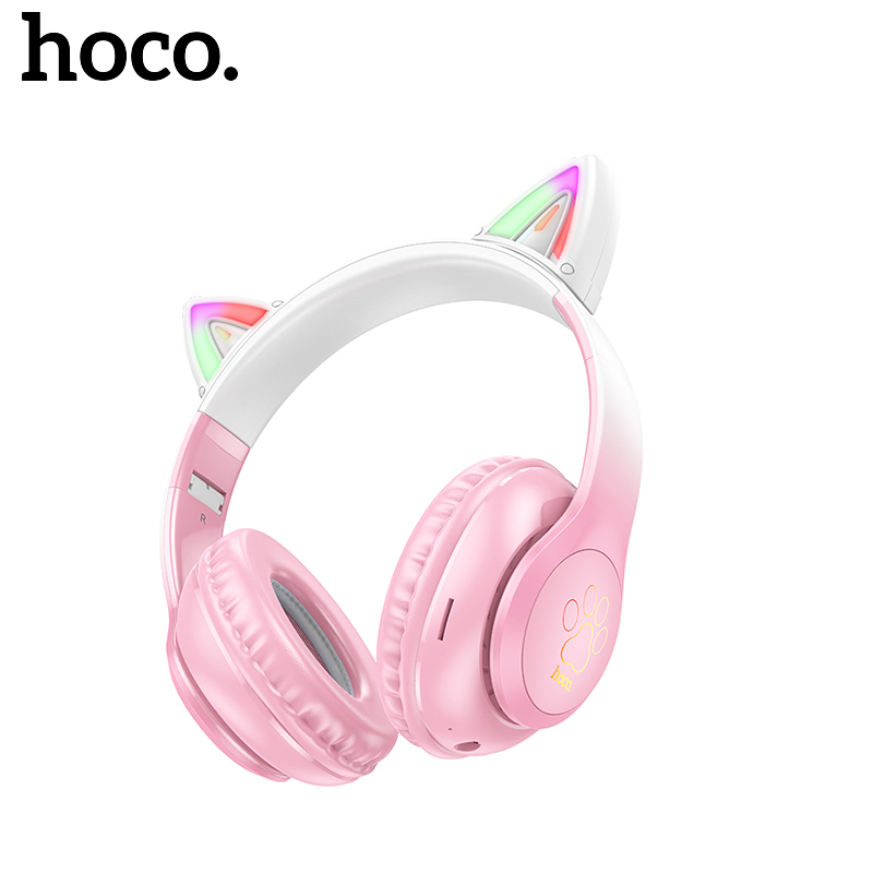 Hoco Tai Nghe w42 bluetooth Không Dây bt5.3 Hình Tai Mèo Đáng Yêu Có Thể Gấp Gọn Kèm Mic Hỗ Trợ Thẻ Nhớ tf Điện Thoại