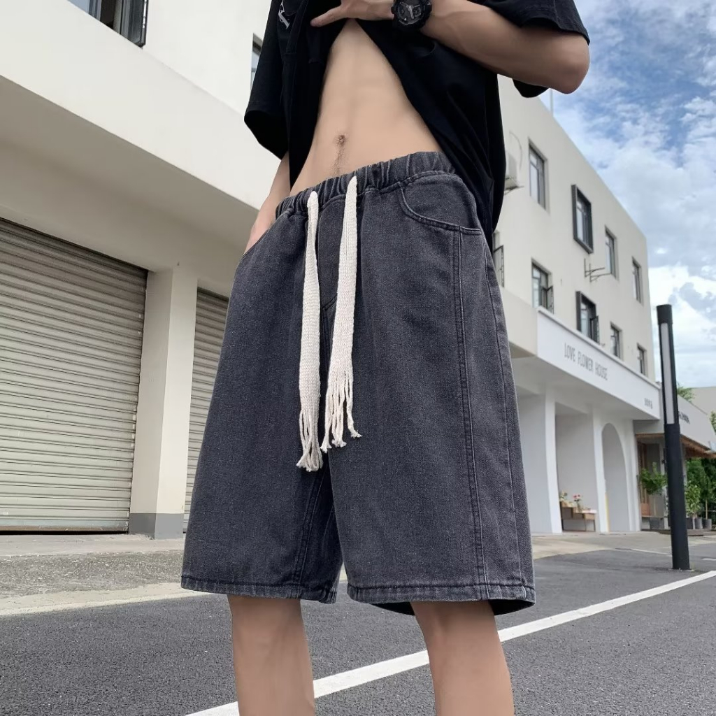 Quần Short Denim Ống Rộng Phong Cách Hip hop Thời Trang Mùa Hè Cho Nam