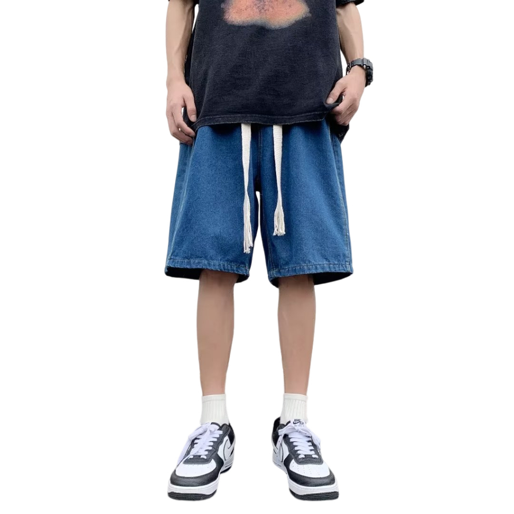 Quần Short Denim Ống Rộng Phong Cách Hip hop Thời Trang Mùa Hè Cho Nam