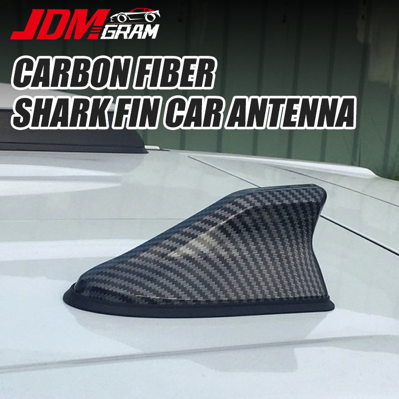 1 Ăng Ten Vây Cá Mập Bằng Sợi Carbon FM / AM Gắn Nóc Xe Hơi Chống Nước Phong Cách JDM