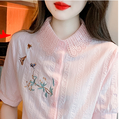 Áo Sơ Mi Cotton Mỏng Tay Ngắn Thêu Họa Tiết Thời Trang Mùa Hè 2023 Cho Nữ