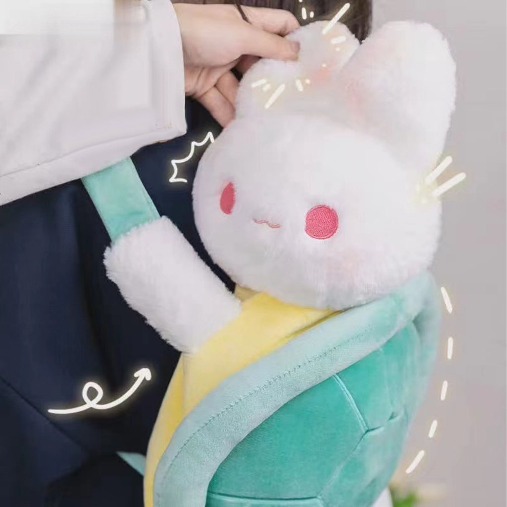 Thỏ Rùa Sang Trọng Ba Lô Bông PP Ngắn Hoạt Hình Chi Tiết Hoàn Hảo Động Vật Cho Bé Gái- Balo thời trang Thỏ bông WHYME