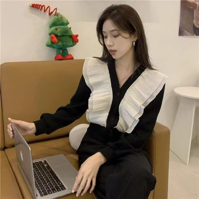 Áo Kiểu Tay Dài Dáng Rộng Cổ Chữ v Thời Trang retro Hàn Quốc Cho Nữ