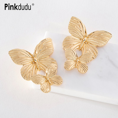 Đôi Bông Tai Hình Hai Con Bướm Bằng Hợp Kim Màu Vàng Thời Trang Đơn Giản Dành Cho Nữ PD1217