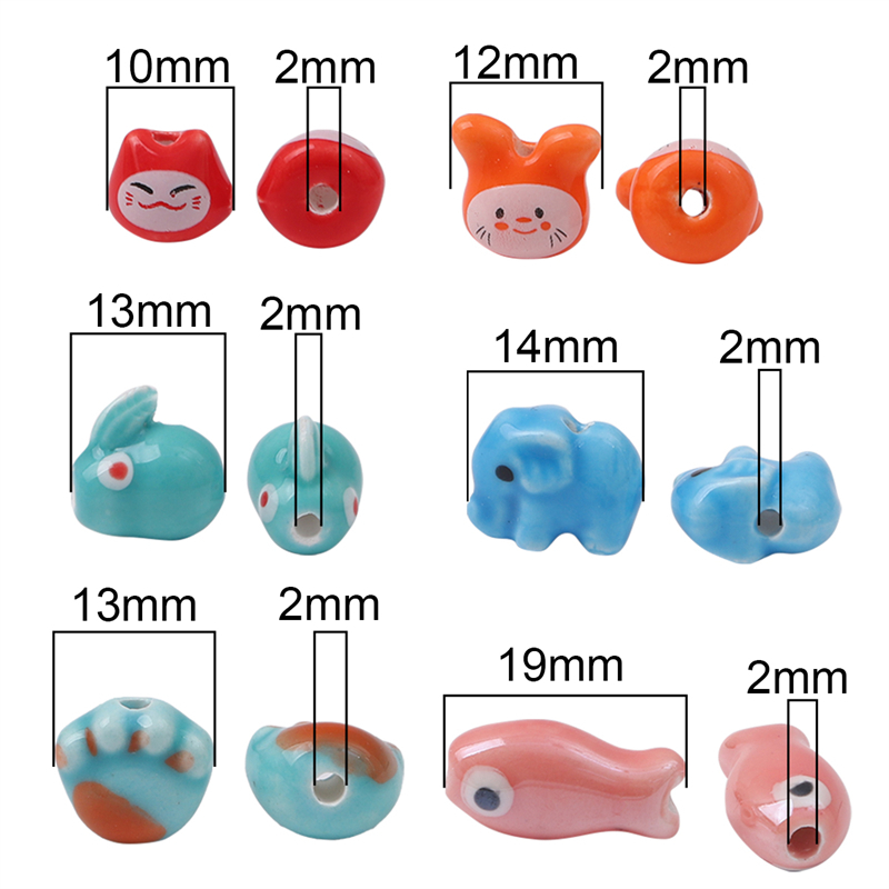 Dễ Thương Set 10 Hạt Gốm Ba Chiều In Hình Động Vật Nhỏ Màu Ngẫu Nhiên Dùng Làm Móc Khóa / Vòng Tay diy Màu Sắc
