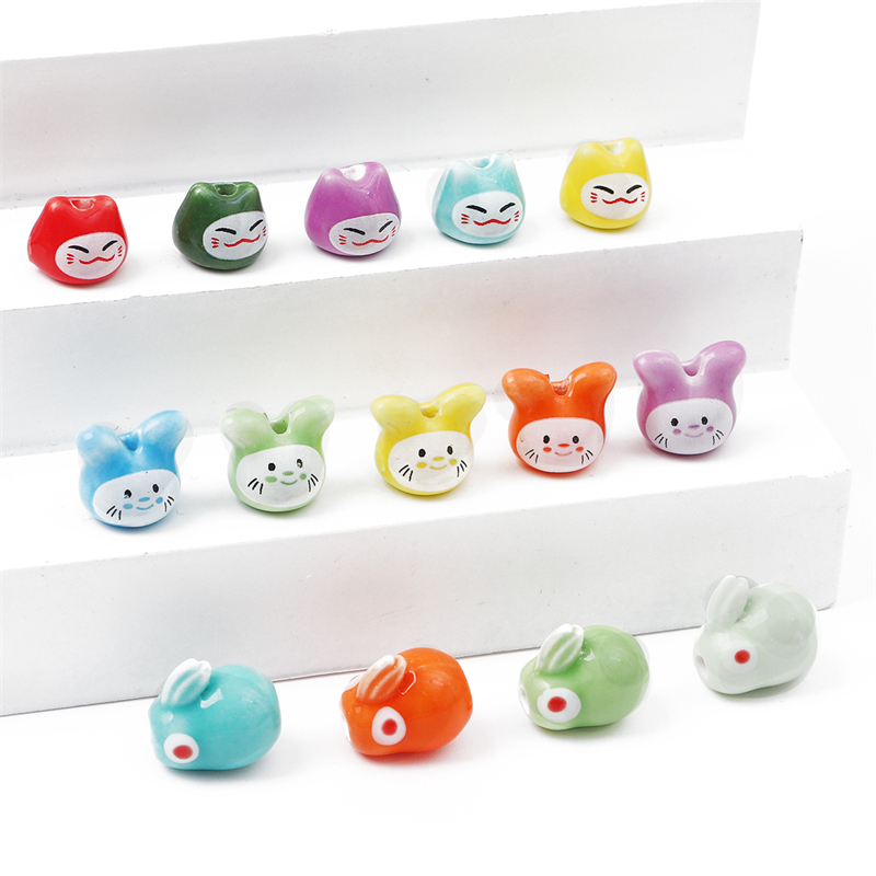 Dễ Thương Set 10 Hạt Gốm Ba Chiều In Hình Động Vật Nhỏ Màu Ngẫu Nhiên Dùng Làm Móc Khóa / Vòng Tay diy Màu Sắc